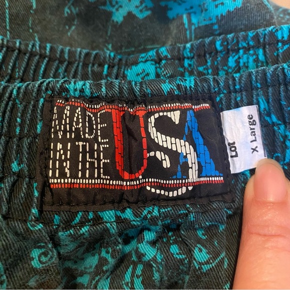 Vintage MADE IN THE USA Teal Black Patterned Pants Size XL - Picture 6 of 7